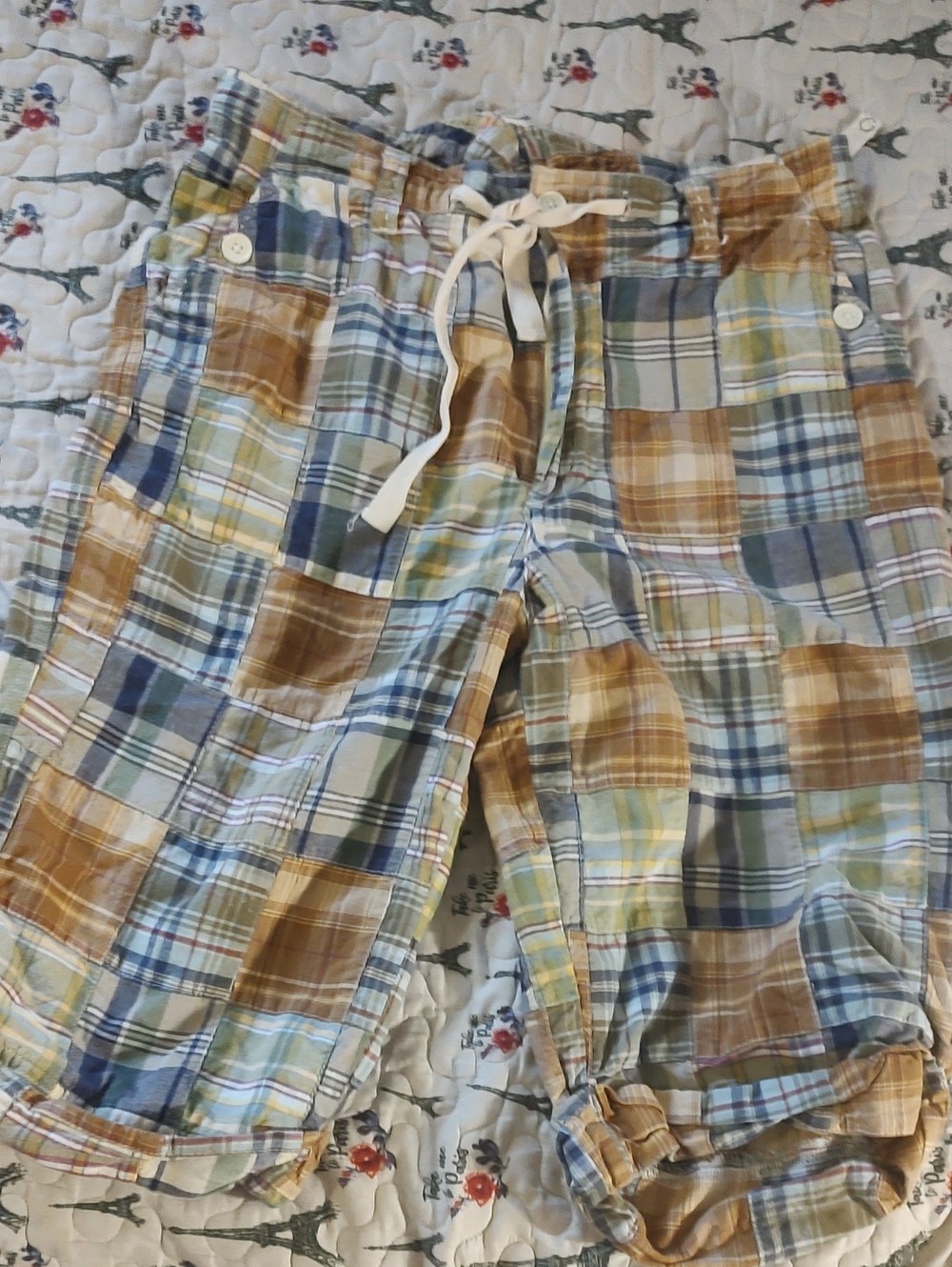 Kim Rogers Plaid Patchwork Capris in Blue, Brown & Green